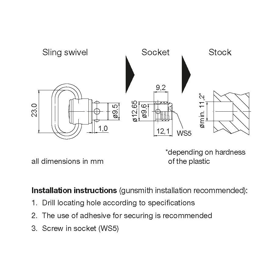 Hylsa Rembygelfäste 2 st / set Ø 9,5 x 1,0 mm, svart, trä, vridbar EN STL