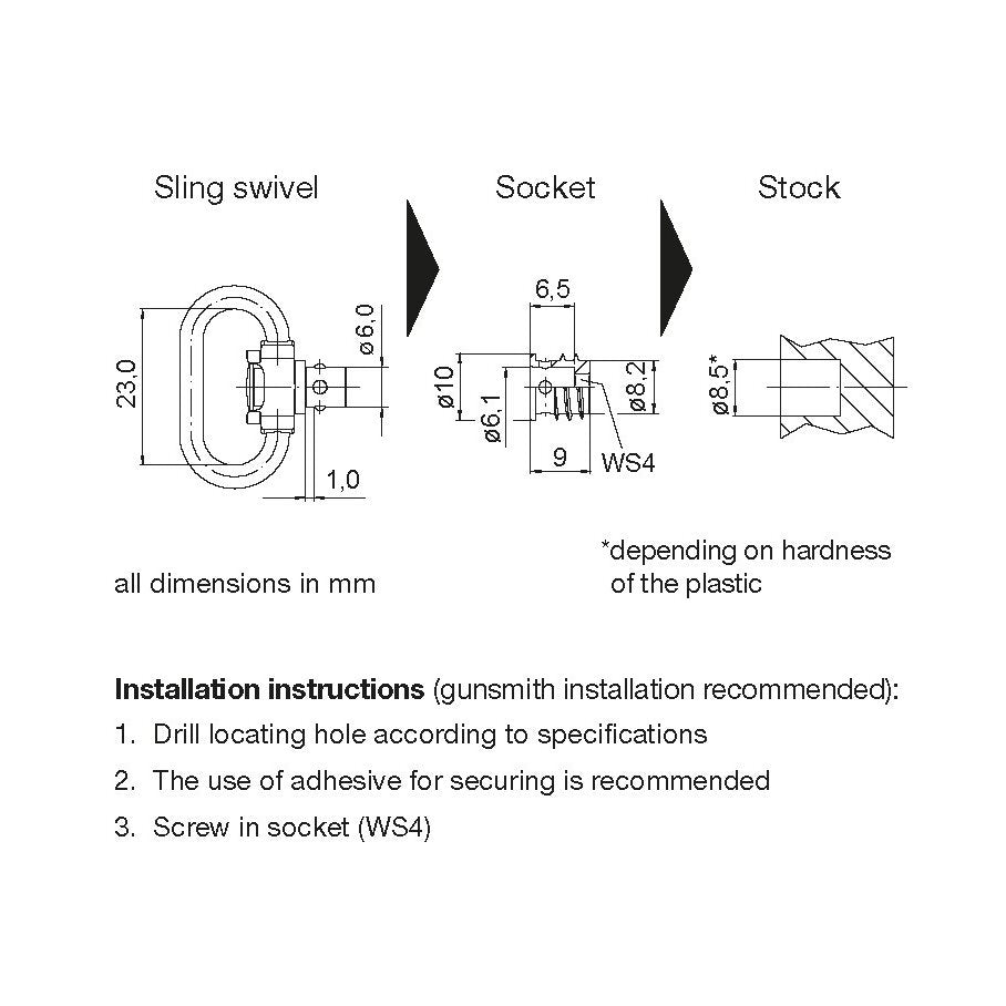Hylsa Rembygelfäste 2 st / set Ø 6,0 x 1,0 mm, svart, syntet, låsb EN STL