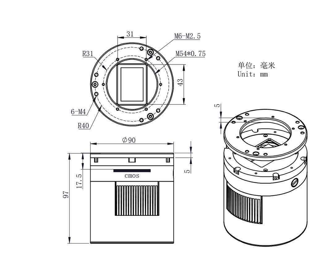 ASI 6200 MM Pro - Kyld monokamera med 62 MP 24x36 mm sensor EN STL