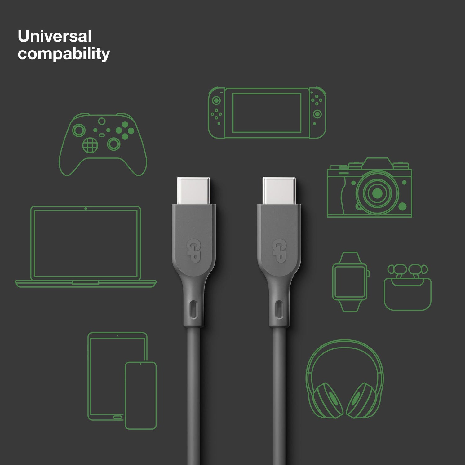 Essential USB-kabel CC2P, USB-C till USB-C 100W 2 meter GRÅ / 2 M