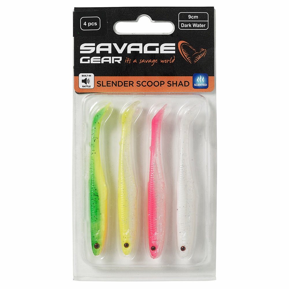 Slender Scoop Shad 4-pack CLEAR WATER MIX / 13 CM
