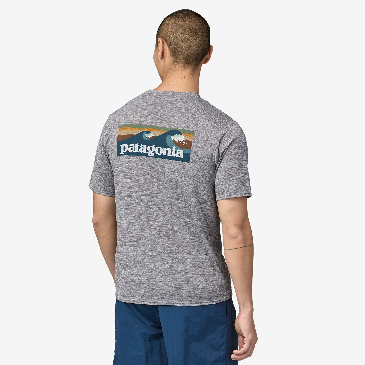 Men's Capilene® Cool Daily Graphic T-Shirt - Waters BOARDSHORT LOGO ABALONE BLUE: FEATHER GREY / S