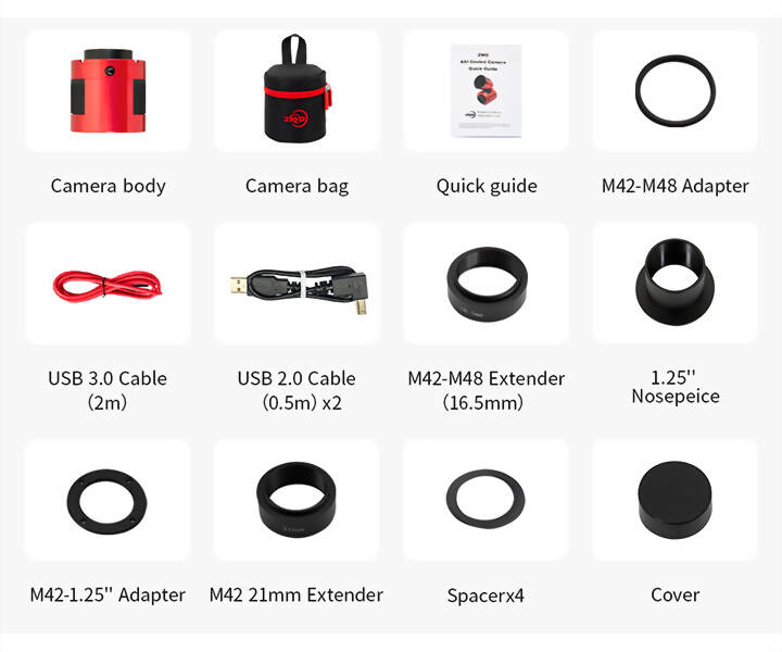 Astrokamera i färg ASI585MC Pro kyld, sensor D=12,84 mm, pixel 2,9 µm 1 ST