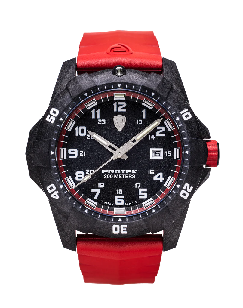 Carbon Composite Dive Series 1002R Svart Röd Med Rött Armband SVART RÖD MED RÖTT ARMBAND / 1 ST