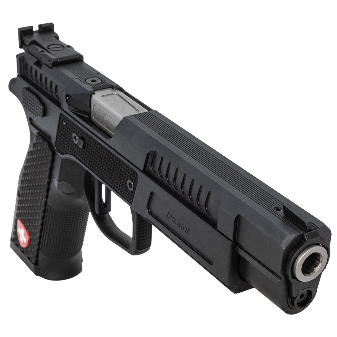 Pistol Drake 6 inches, Right hand, Steel / Alu, Black, SA only, Target Front Sight black, OR LPA, 9 9X19 MM / SA ONLY