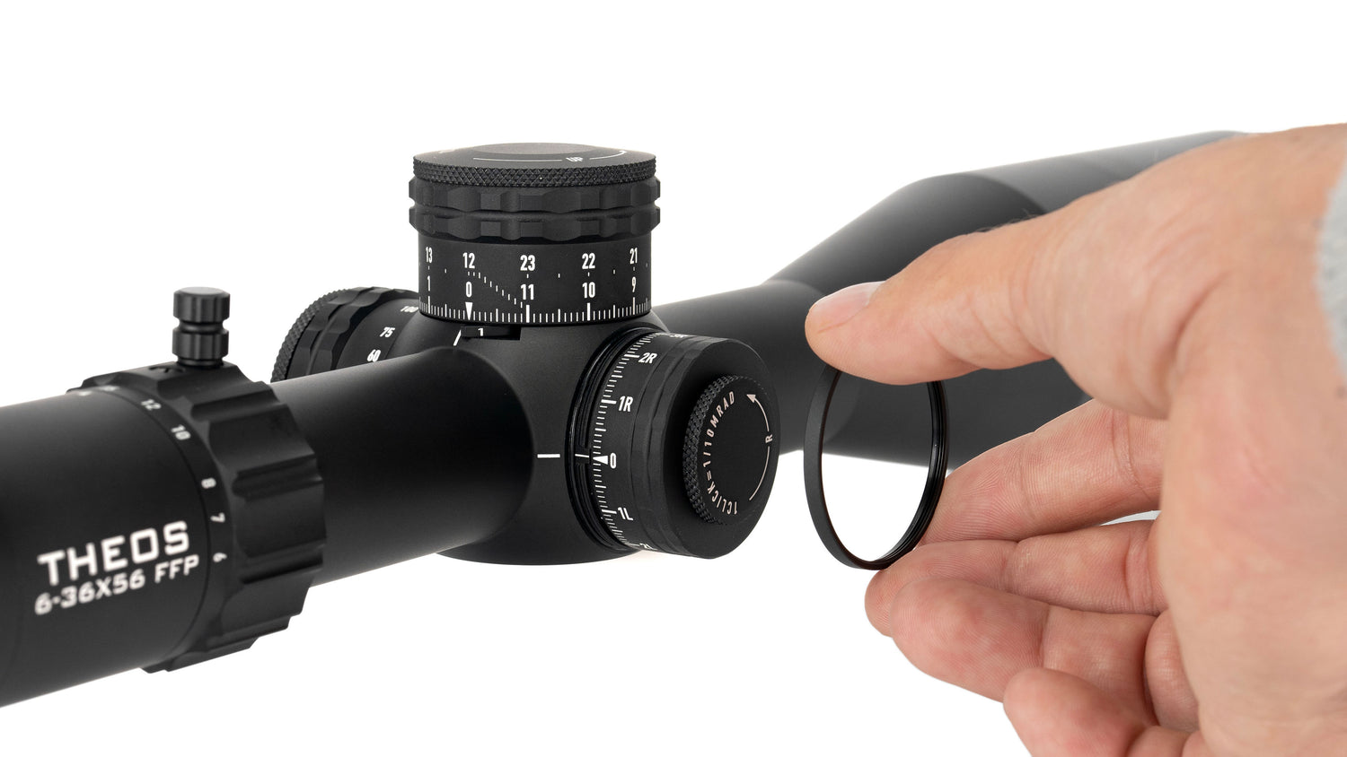 Theos 6-36x56 FFP APR-2D Black MRAD Belyst Långhålls Sikte 34 MM