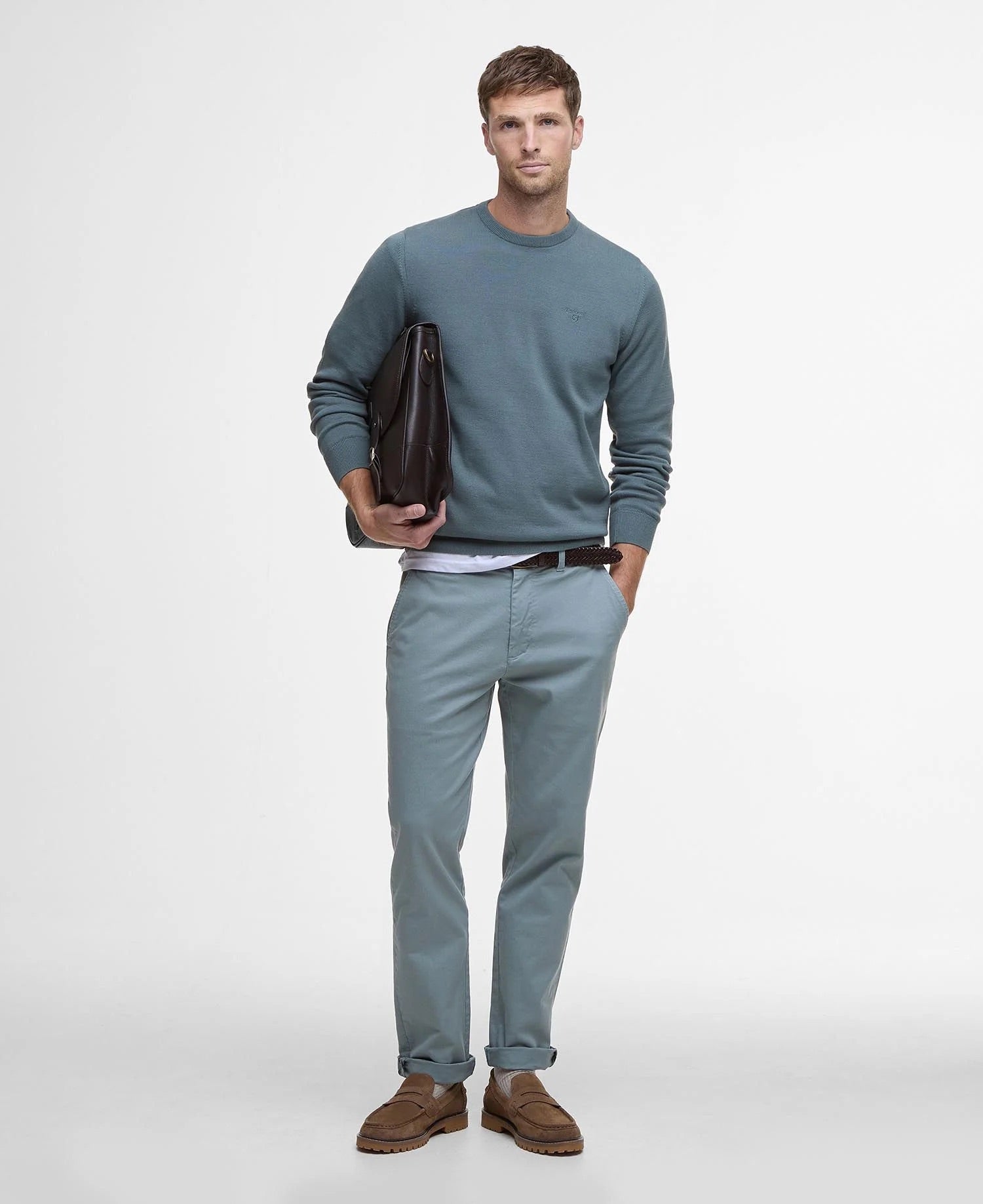 Pima Cotton Crew Neck Jumper Men DK CHAMBRAY / S