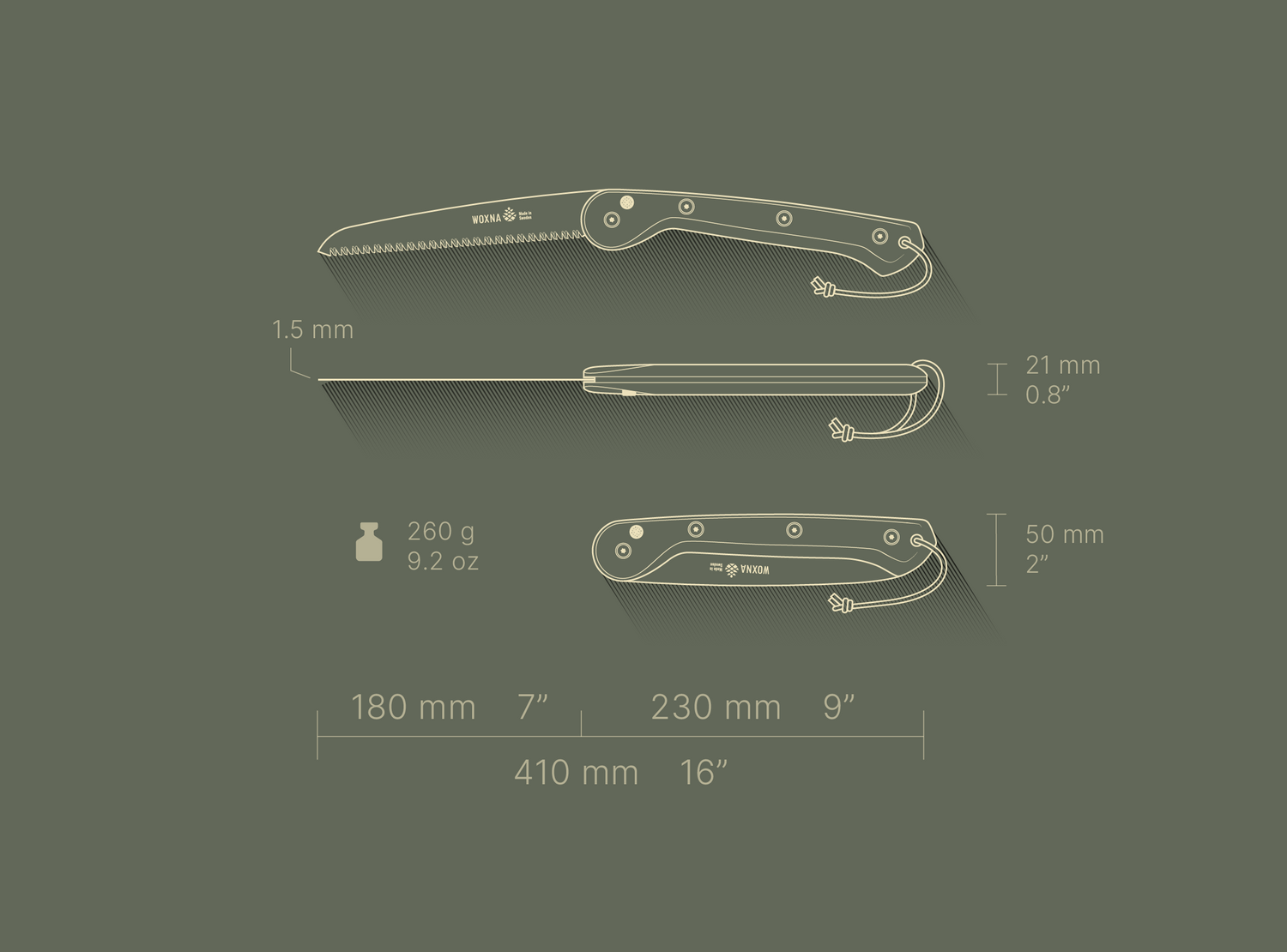 Ljusnan Vikbar Handsåg Valnöt & Rostfritt Stål WALNUT / 180 MM