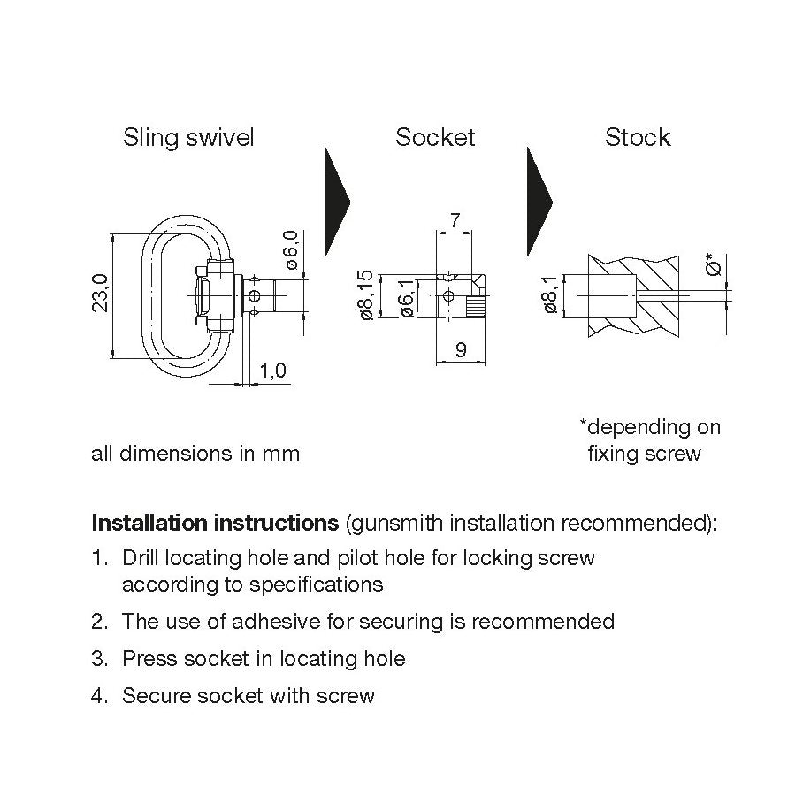 Hylsa Rembygelfäste 2 st / set Ø 6,0 x 1,0 mm, svart, trä, låsb EN STL