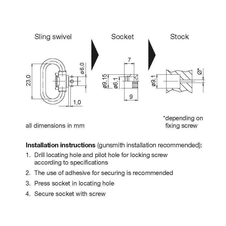 Hylsa Rembygelfäste 2 st / set Ø 6,0 x 1,0 mm, svart, trä, vridb SVART / EN STL