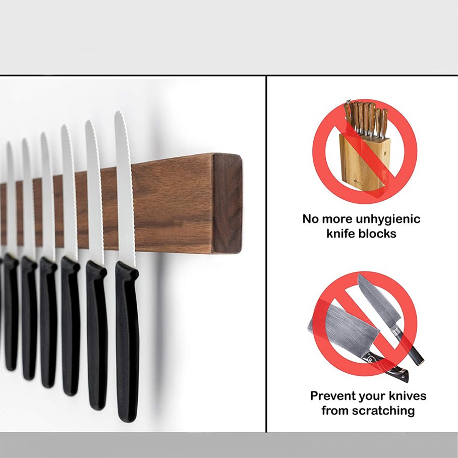 Knivhållare magnetisk med träyta, 63x400 mm EN STL