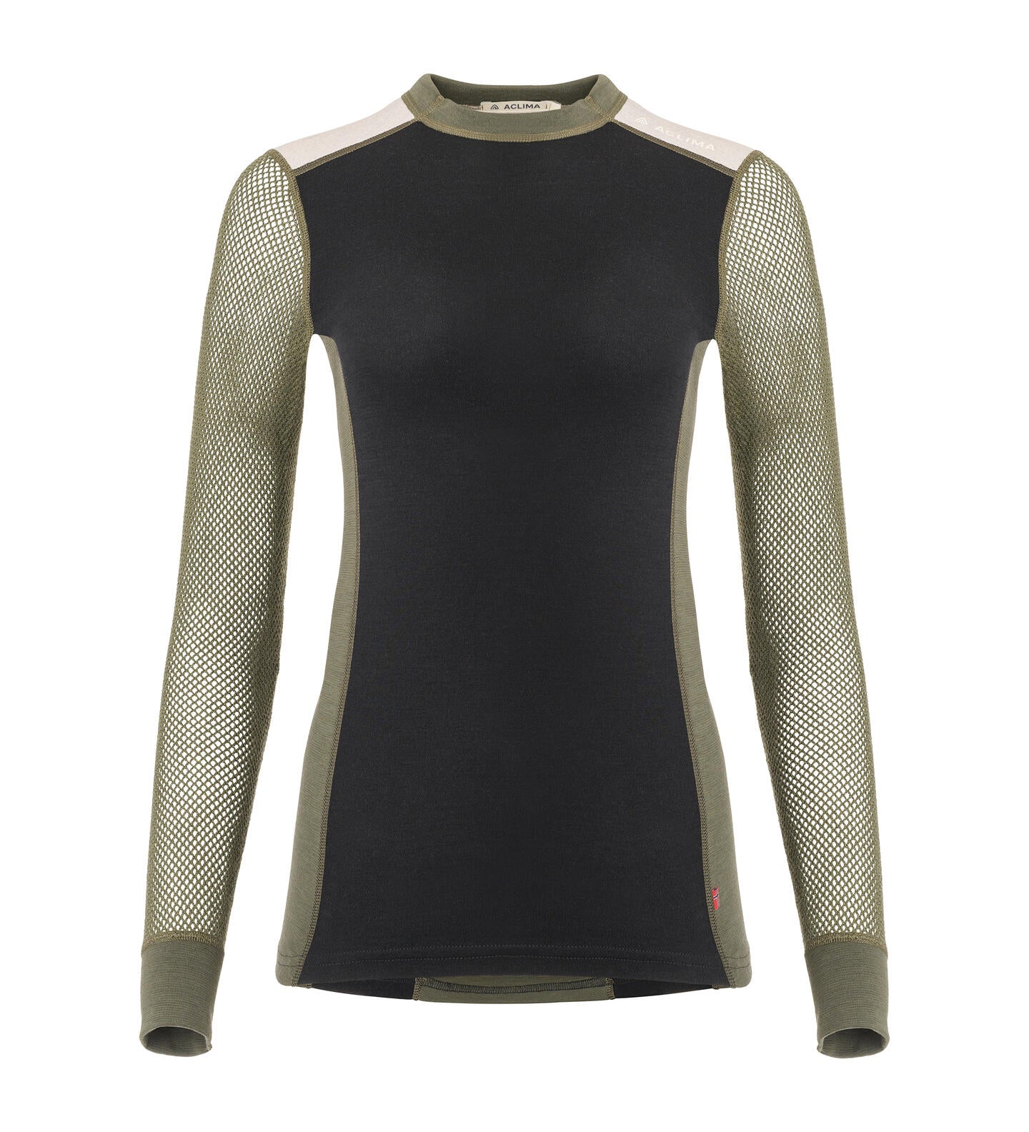 WoolNet Hybrid Crewneck Shirt Women JET BLACK/OLIVE NIGHT/BEIGE MEL / S