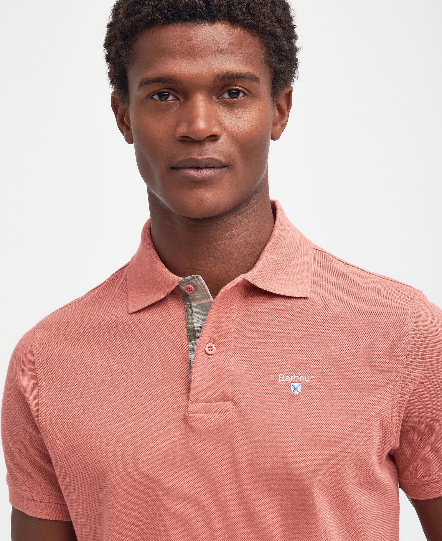 Tartan Pique Polo Men PINK CLAY / L