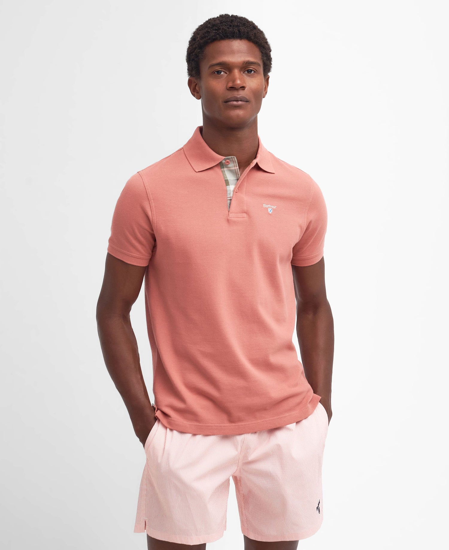 Tartan Pique Polo Men PINK CLAY / XXL