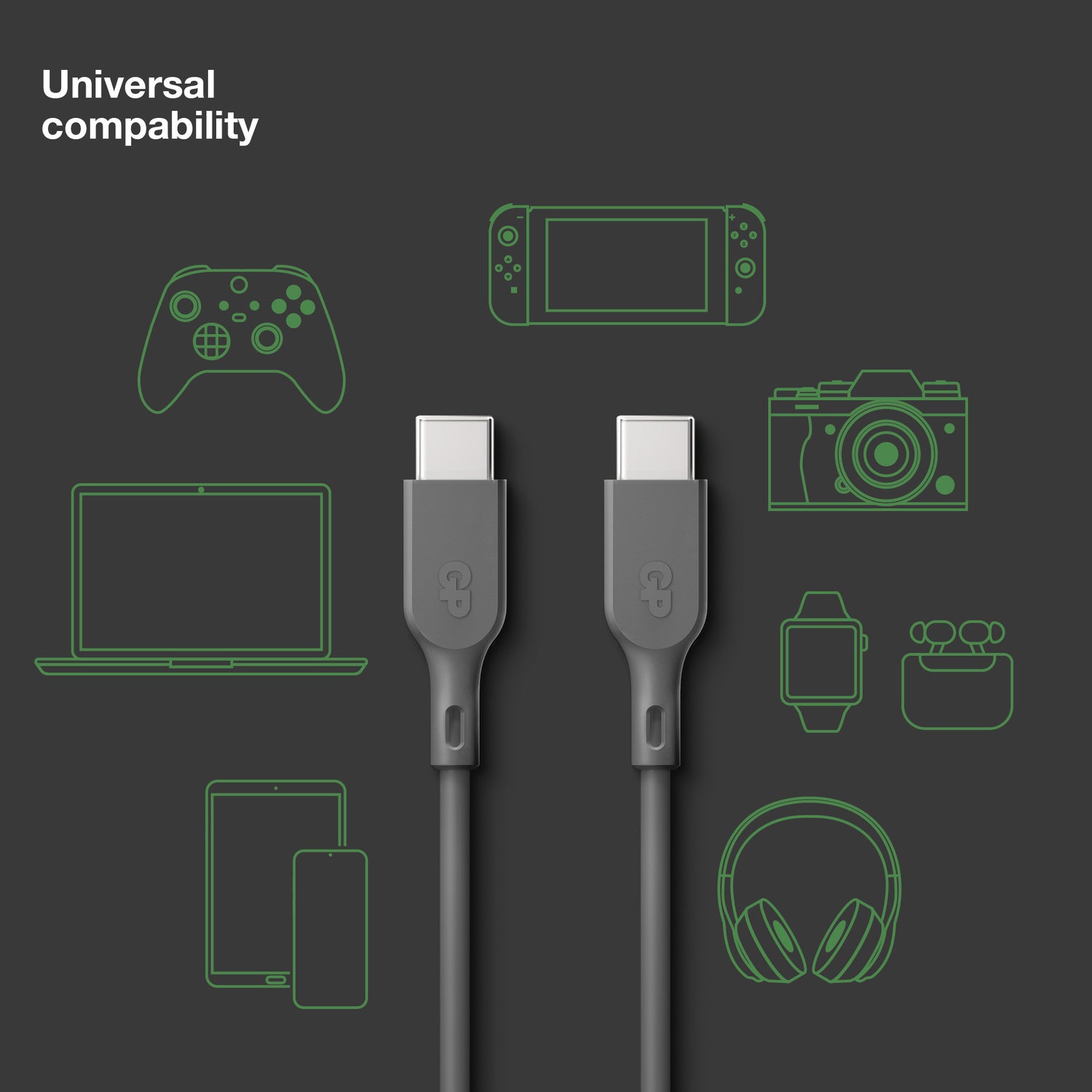 Essential USB-kabel CC2P, USB-C till USB-C 100W 2 meter GRÅ / 2 M