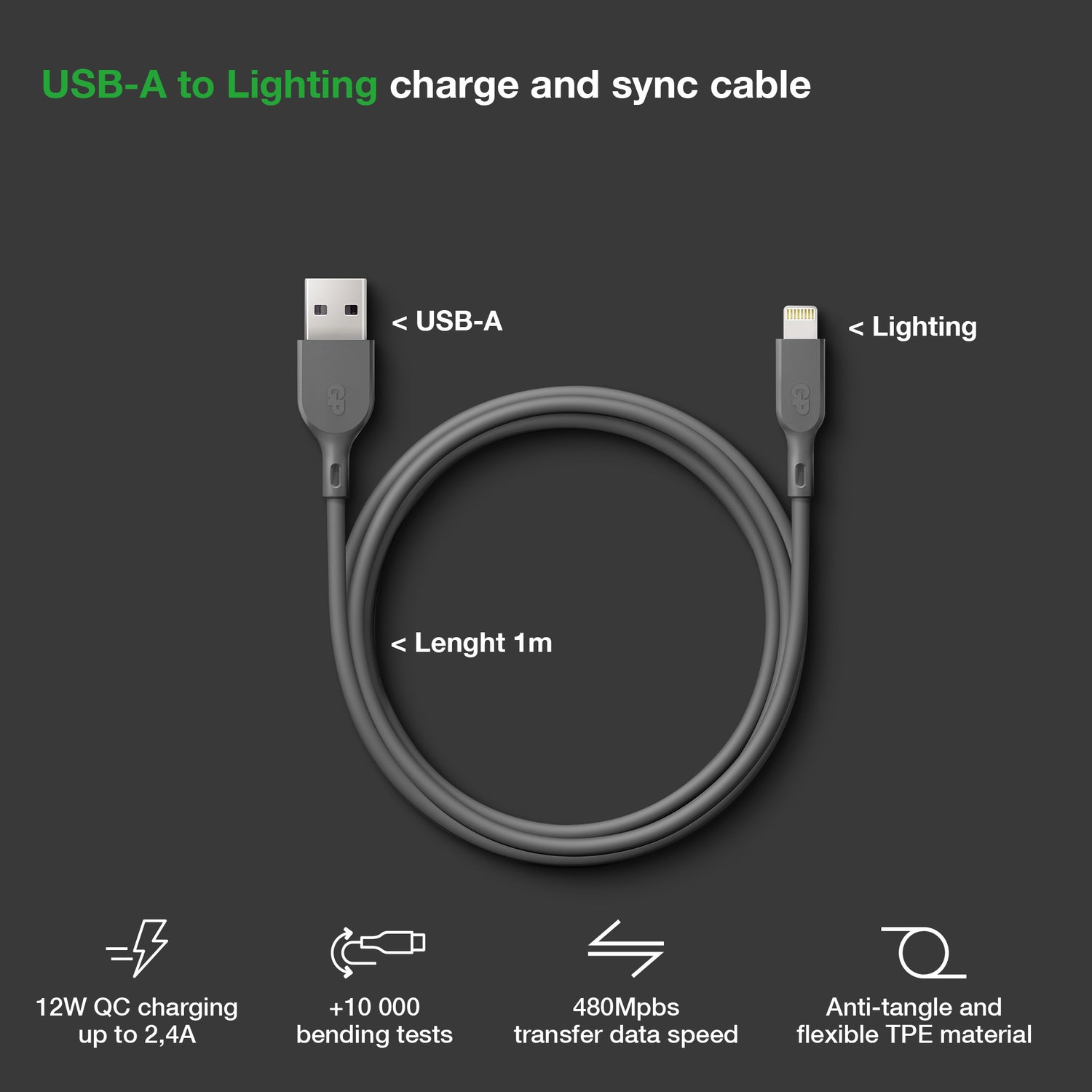 Essential Cable USB-A to Lightning GRÅ / 1 M