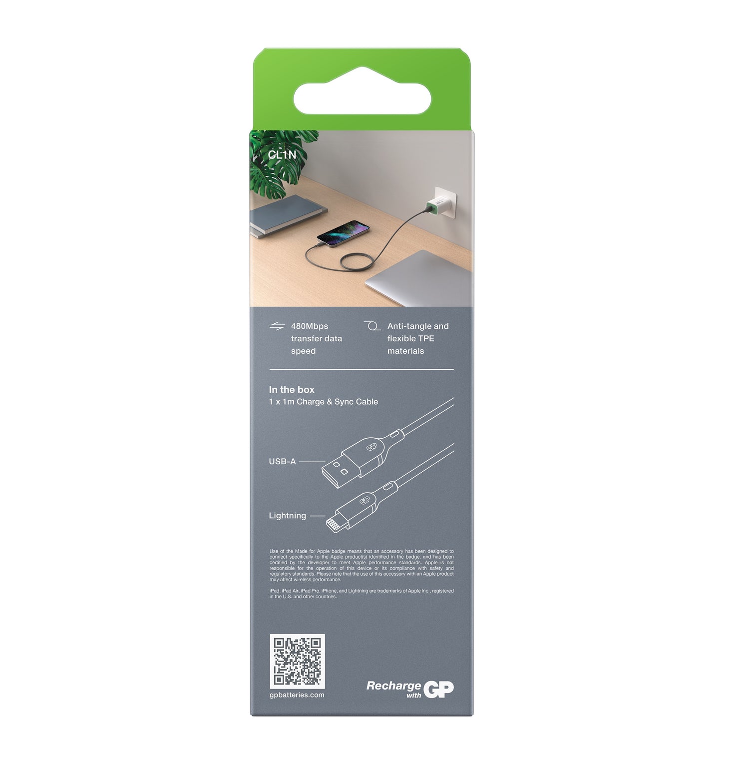 Essential Cable USB-A to Lightning GRÅ / 1 M