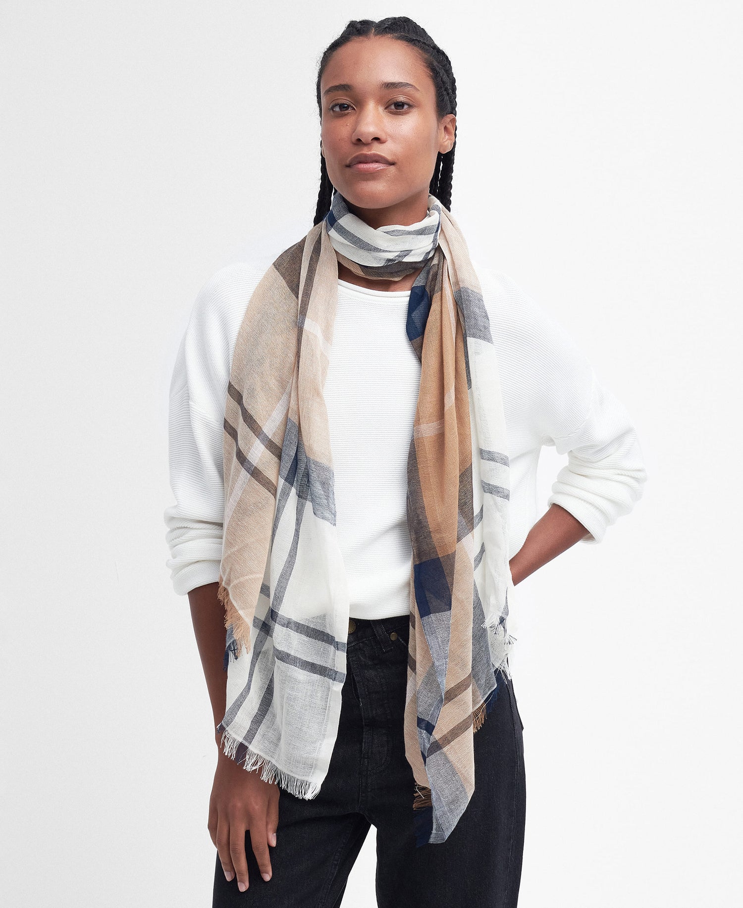 Abigail Tartan halsduk ANTIQUE WHITE/PINK / EN STL