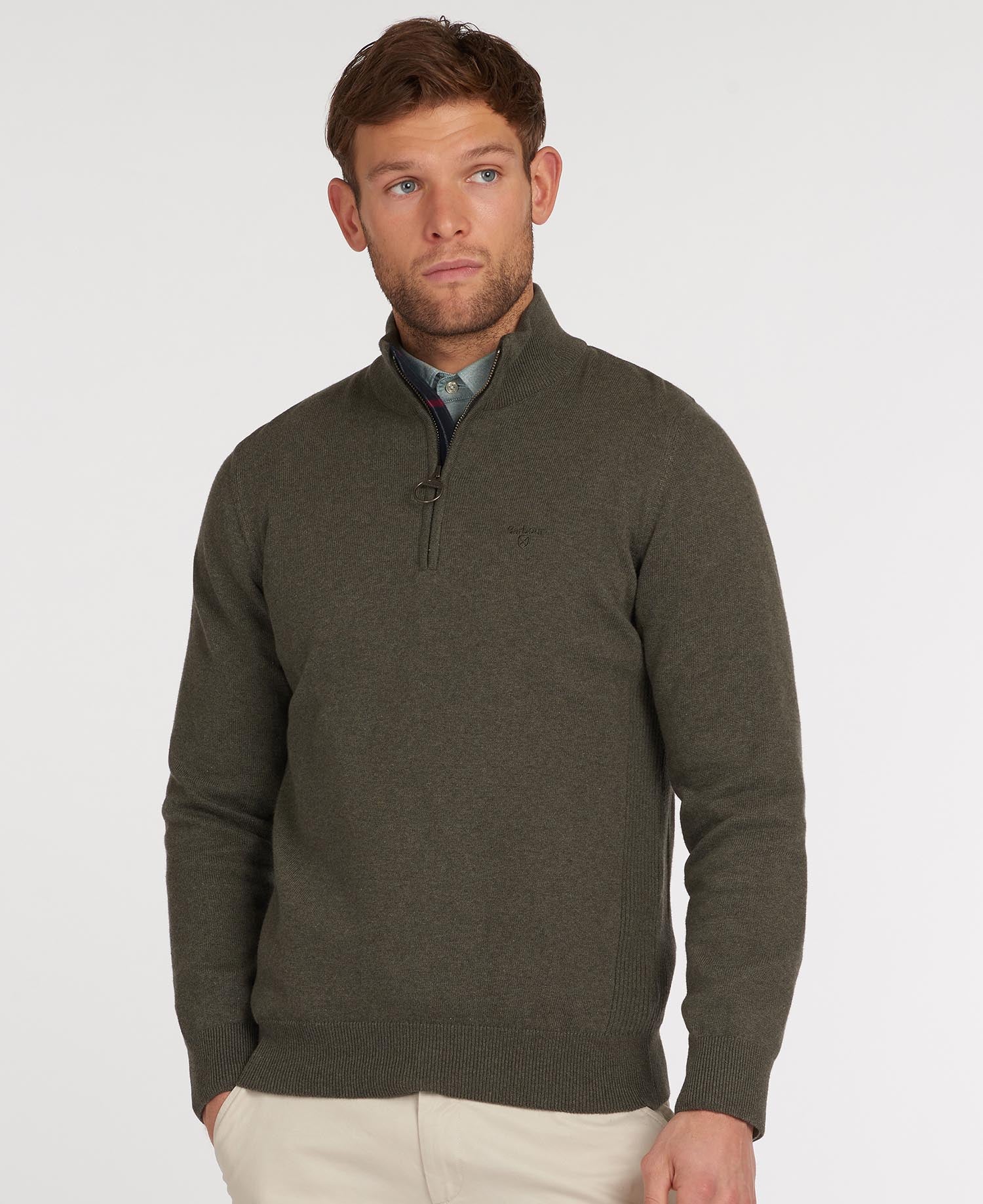 Cotton Half zip Men OLIVE MARL / XL