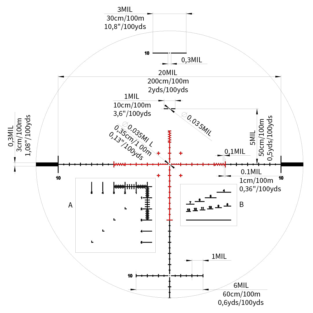 K328i 3,5-28x50 FFP MIL SVART / 36 MM / CW / MSR2 / WIND L