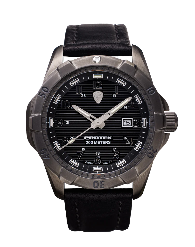 ProTek Dive Series 2000 Stål IP GUN GRAY STÅL SVART URTAVLA SVART LÄDERARMBAND / 1 ST / EN STL