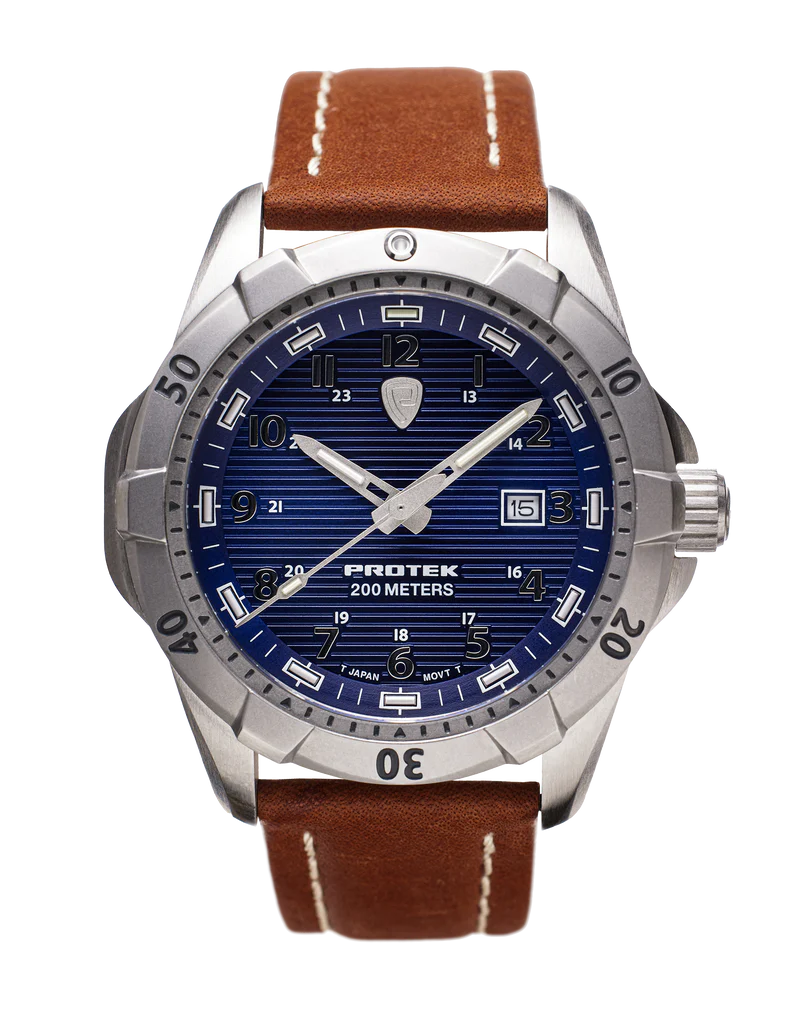 ProTek Dive Series 2000 Stål BORSTAT STÅL BLÅ URTAVLA DARK TAN LÄDERARMBAND / 1 ST / EN STL
