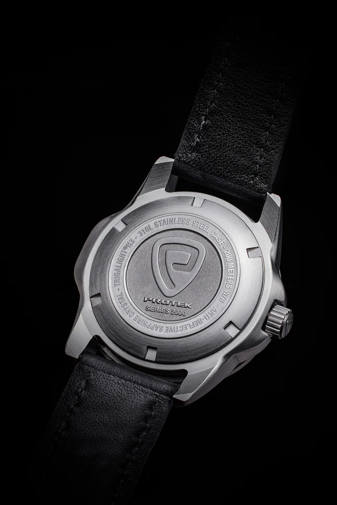 ProTek Dive Series 2000 Stål BORSTAT STÅL SILVER URTAVLA SVART LÄDERARMBAND / 1 ST / EN STL