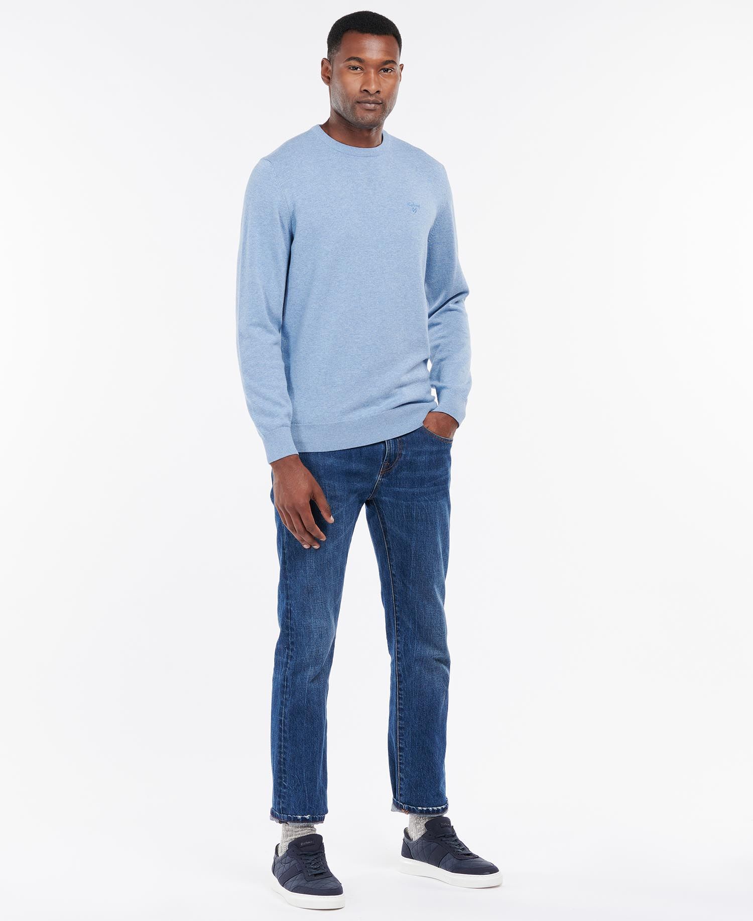 Pima Cotton Crew Neck Jumper Men DK CHAMBRAY / S