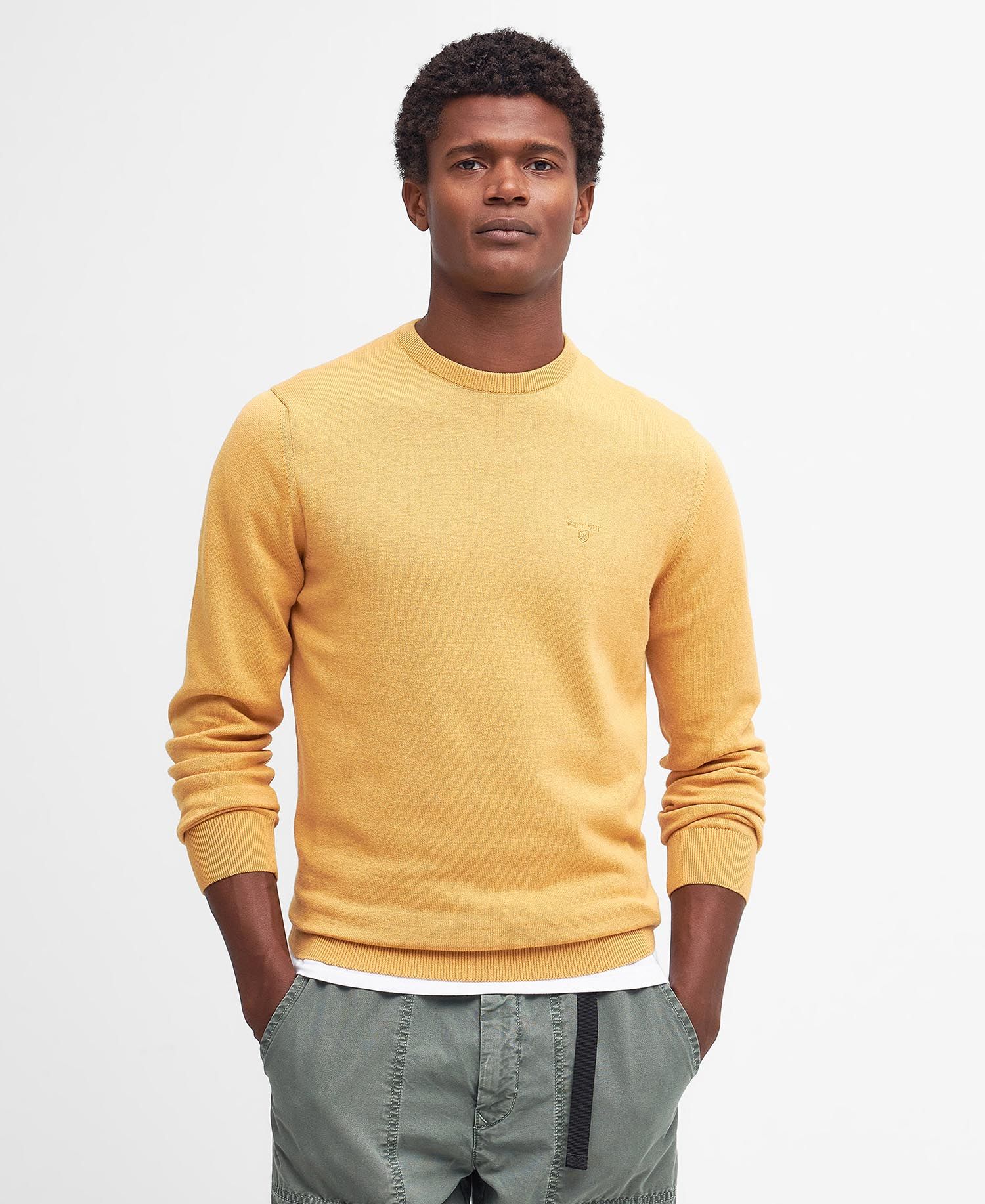 Pima Cotton Crew Neck Jumper Men HONEY GOLD / M
