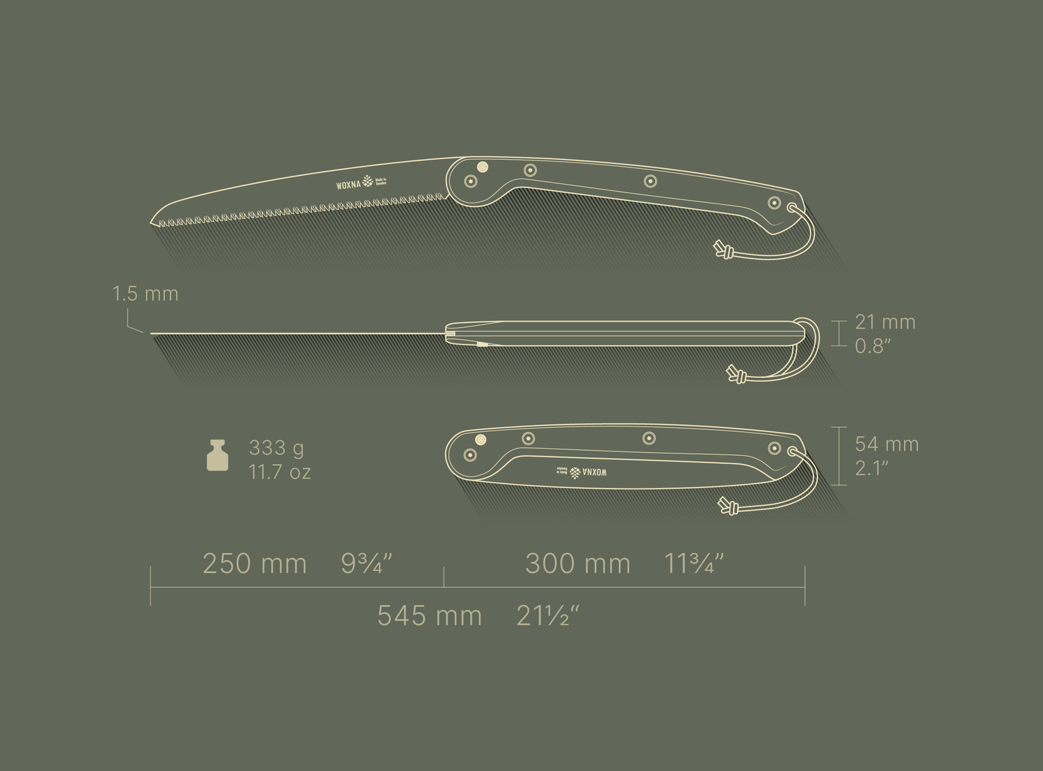 Ljusnan Vikbar Handsåg Valnöt & Rostfritt Stål WALNUT / 250 MM