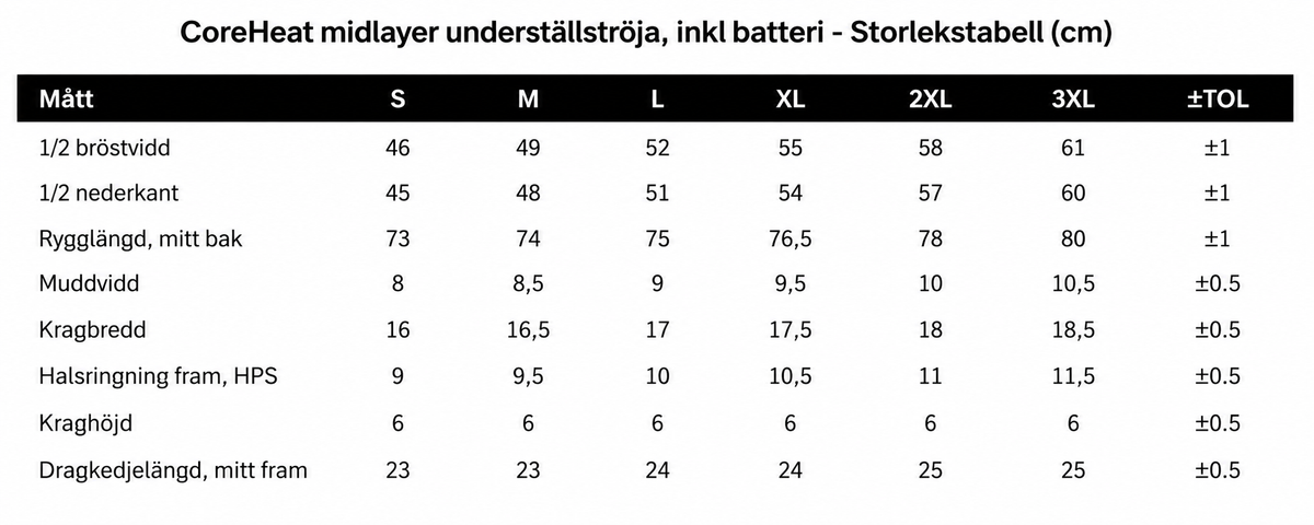 CoreHeat midlayer underställströja, inkl batteri