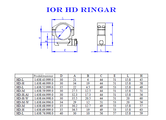 HD-H-A1 extrahöga 30 mm ringar SVART / EN STL