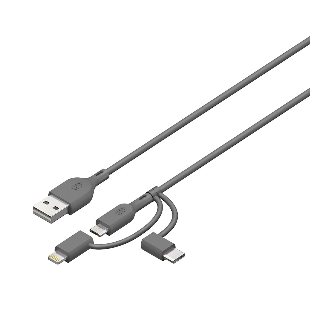 Essential 3-in-1 microUSB,USB-C,Lightning GRÅ / 1 M