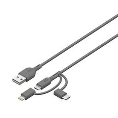 Essential 3-in-1 microUSB,USB-C,Lightning GRÅ / 1 M