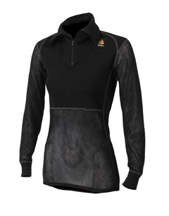 WoolNet Original Polo w/Zip Women Jet Black JET BLACK / XS