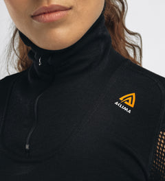 WoolNet Original Polo w/Zip Women Jet Black JET BLACK / XS