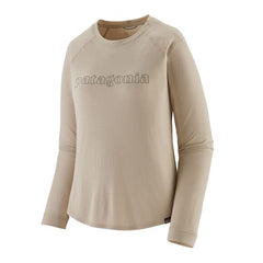 Women's L/S Cap Cool Trail Graphic Shirt OUTLINE TEXT LOGO: PUMICE / XS