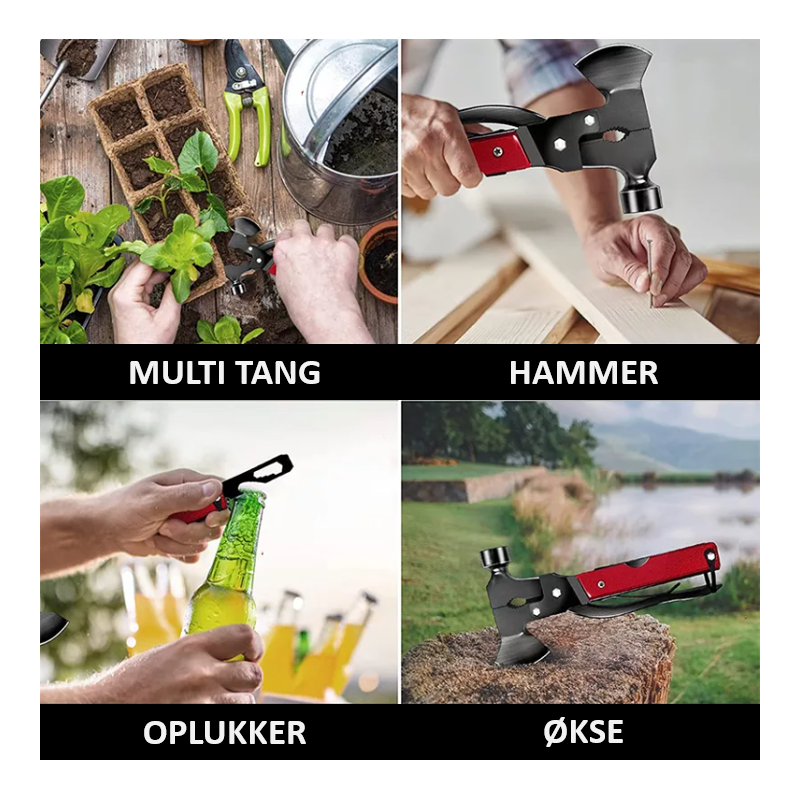 16-i-1 multiverktyg med yxa och hammare SVART/RÖD / ONE SIZE
