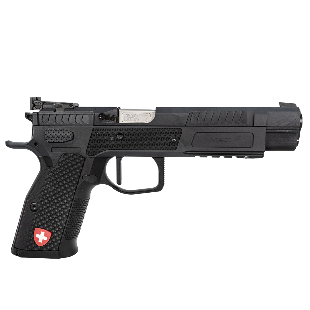 Pistol Drake 6 inches, Right hand, Steel / Alu, Black, SA only, Target Front Sight black, OR LPA, 9 9X19 MM / SA ONLY