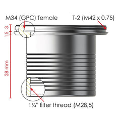 1,25"-T2 fokaladapter med säkerhetsspår EN STL