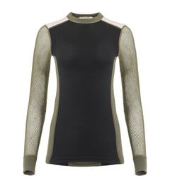 WoolNet Hybrid Crewneck Shirt Women JET BLACK/OLIVE NIGHT/BEIGE MEL / L