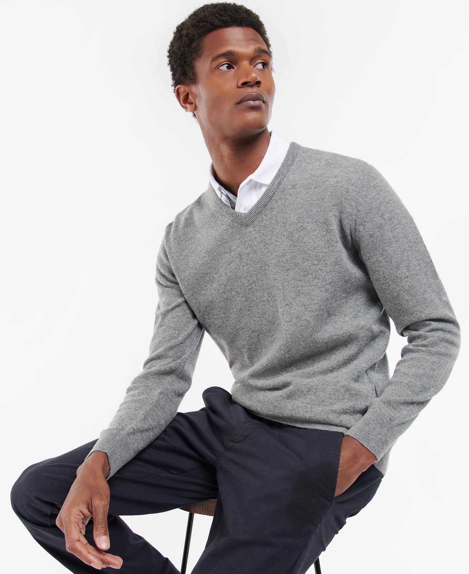 Essential Lambswool V Neck MID GREY MARL / XL