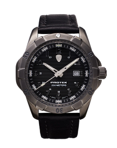 ProTek Dive Series 2000 Stål IP GUN GRAY STÅL SVART URTAVLA SVART LÄDERARMBAND / 1 ST / EN STL