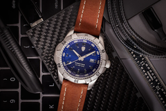 ProTek Dive Series 2000 Stål BORSTAT STÅL VIT URTAVLA MÖRKBRUNT LÄDERARMBAND / 1 ST / EN STL